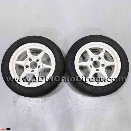 JDM Buddy Club P1 SF White 15 inch Wheels and Tires 
